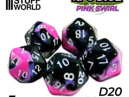 5x D20 20mm Dice - Pink Swirl Supply