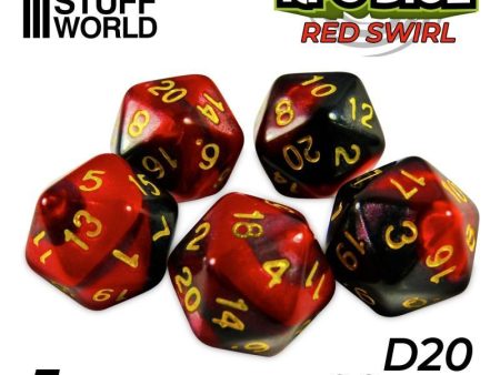 5x D20 20mm Dice - Red Swirl Hot on Sale