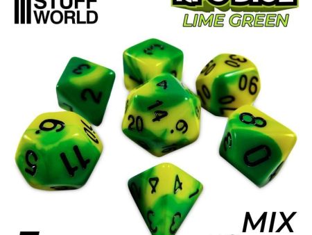 7x Mix 16mm Dice - Lime Swirl For Cheap